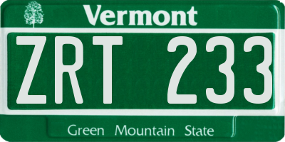 VT license plate ZRT233