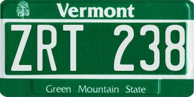 VT license plate ZRT238