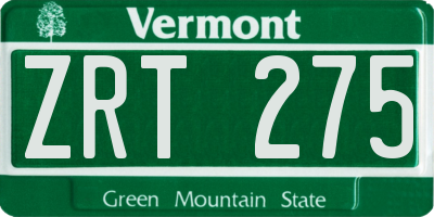 VT license plate ZRT275