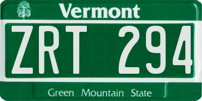 VT license plate ZRT294