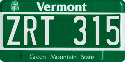 VT license plate ZRT315