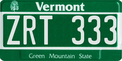 VT license plate ZRT333