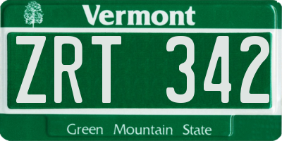 VT license plate ZRT342