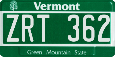 VT license plate ZRT362