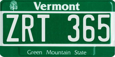 VT license plate ZRT365