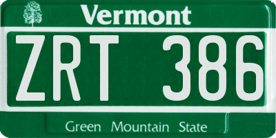 VT license plate ZRT386