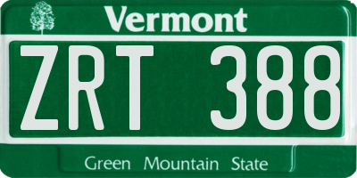 VT license plate ZRT388