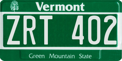 VT license plate ZRT402