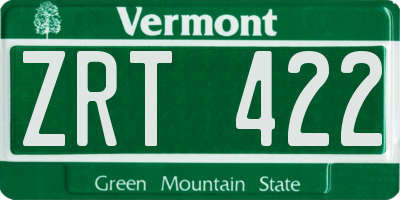 VT license plate ZRT422