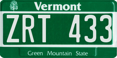 VT license plate ZRT433