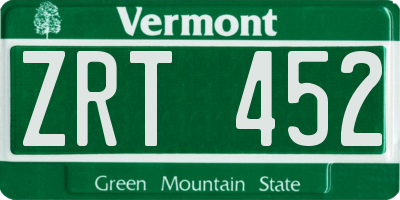 VT license plate ZRT452