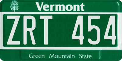 VT license plate ZRT454