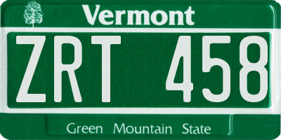 VT license plate ZRT458