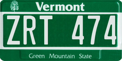 VT license plate ZRT474