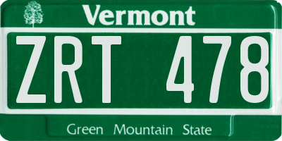 VT license plate ZRT478