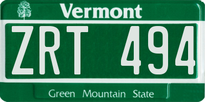 VT license plate ZRT494