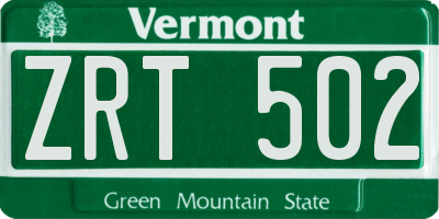 VT license plate ZRT502