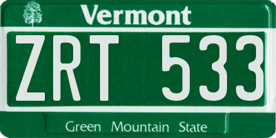 VT license plate ZRT533