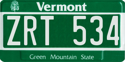 VT license plate ZRT534