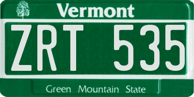 VT license plate ZRT535