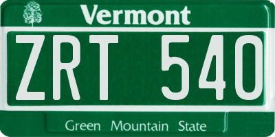 VT license plate ZRT540
