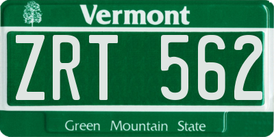 VT license plate ZRT562