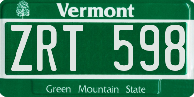 VT license plate ZRT598