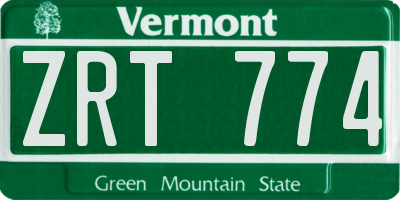 VT license plate ZRT774