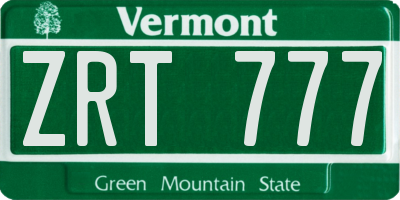 VT license plate ZRT777