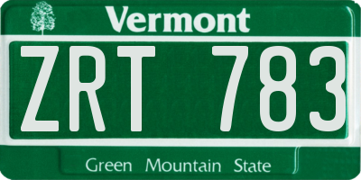 VT license plate ZRT783