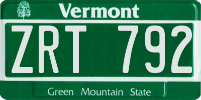 VT license plate ZRT792