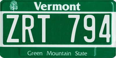 VT license plate ZRT794