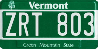 VT license plate ZRT803