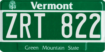 VT license plate ZRT822