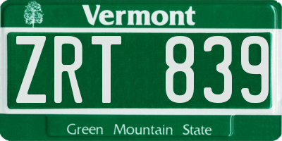 VT license plate ZRT839