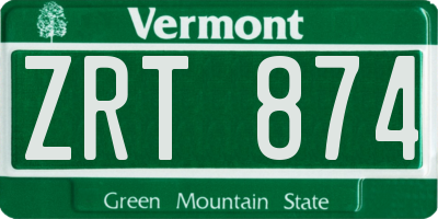 VT license plate ZRT874