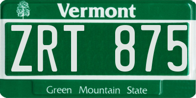 VT license plate ZRT875