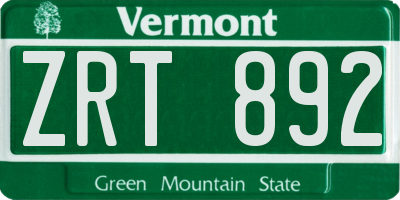VT license plate ZRT892