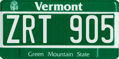 VT license plate ZRT905