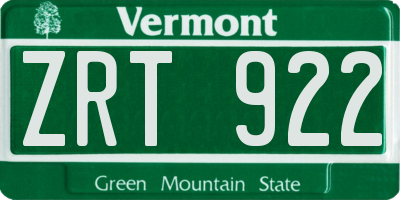 VT license plate ZRT922