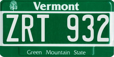 VT license plate ZRT932