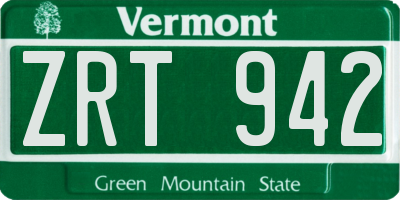 VT license plate ZRT942