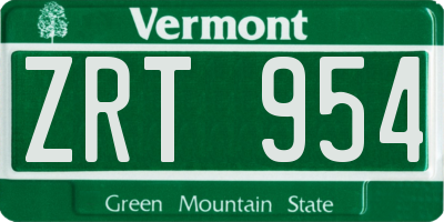 VT license plate ZRT954