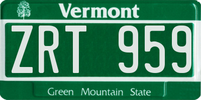 VT license plate ZRT959