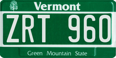 VT license plate ZRT960