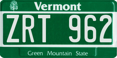 VT license plate ZRT962