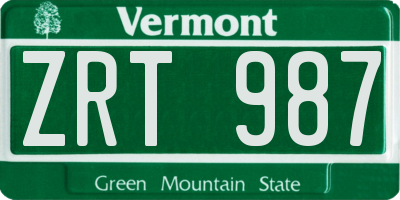 VT license plate ZRT987
