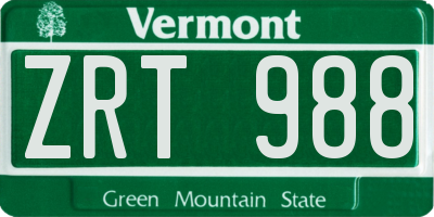 VT license plate ZRT988