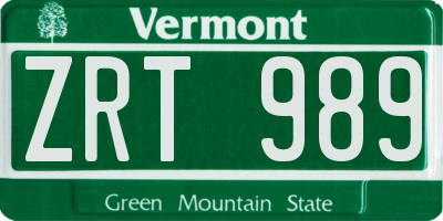 VT license plate ZRT989