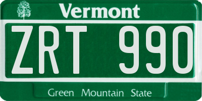VT license plate ZRT990